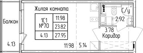 Квартира студия 23.82 м², 4/4 эт., ЖК «Любоград в Стрельне»